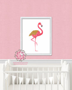 Boho Flamingo Wall Art Print Baby Girl Nursery Gold Printable Kids Home Office Decor