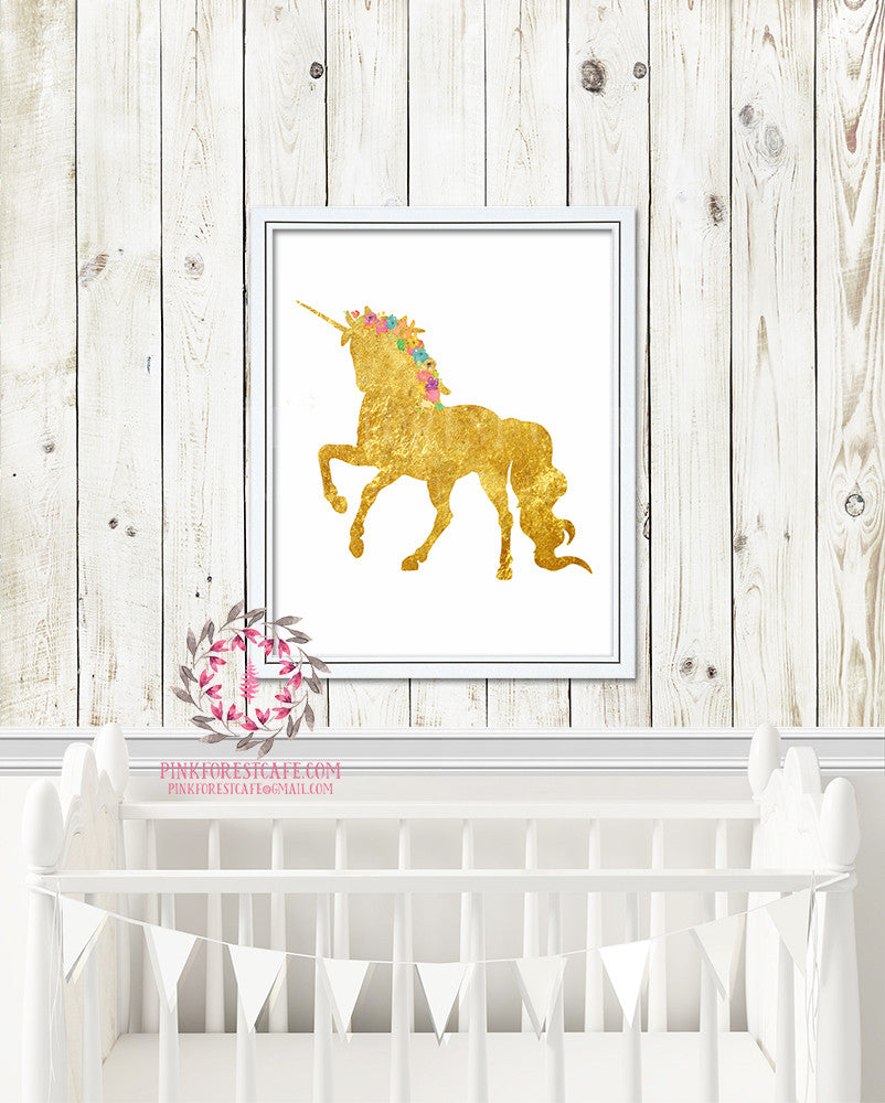 Boho Gold Unicorn Printable Print Wall Art Baby Girl Nursery Decor