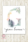 Unicorn Ethereal Boho Shabby Chic Baby Name Wall Art Print Letter G Nursery Personalized Watercolor Floral Printable Decor