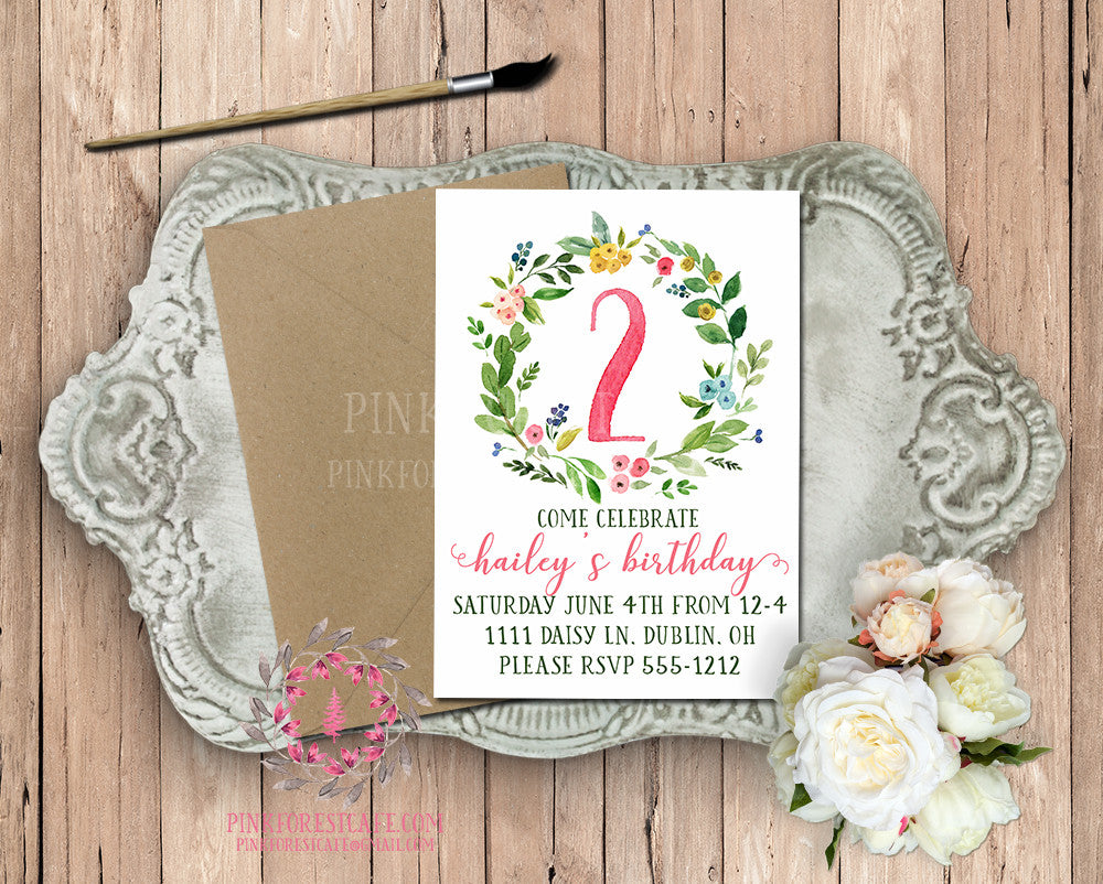 Baby Girl 1st 2nd 3rd 4th 5th Boho Garden Floral Birthday Party Printable Invite Invitation Announcement