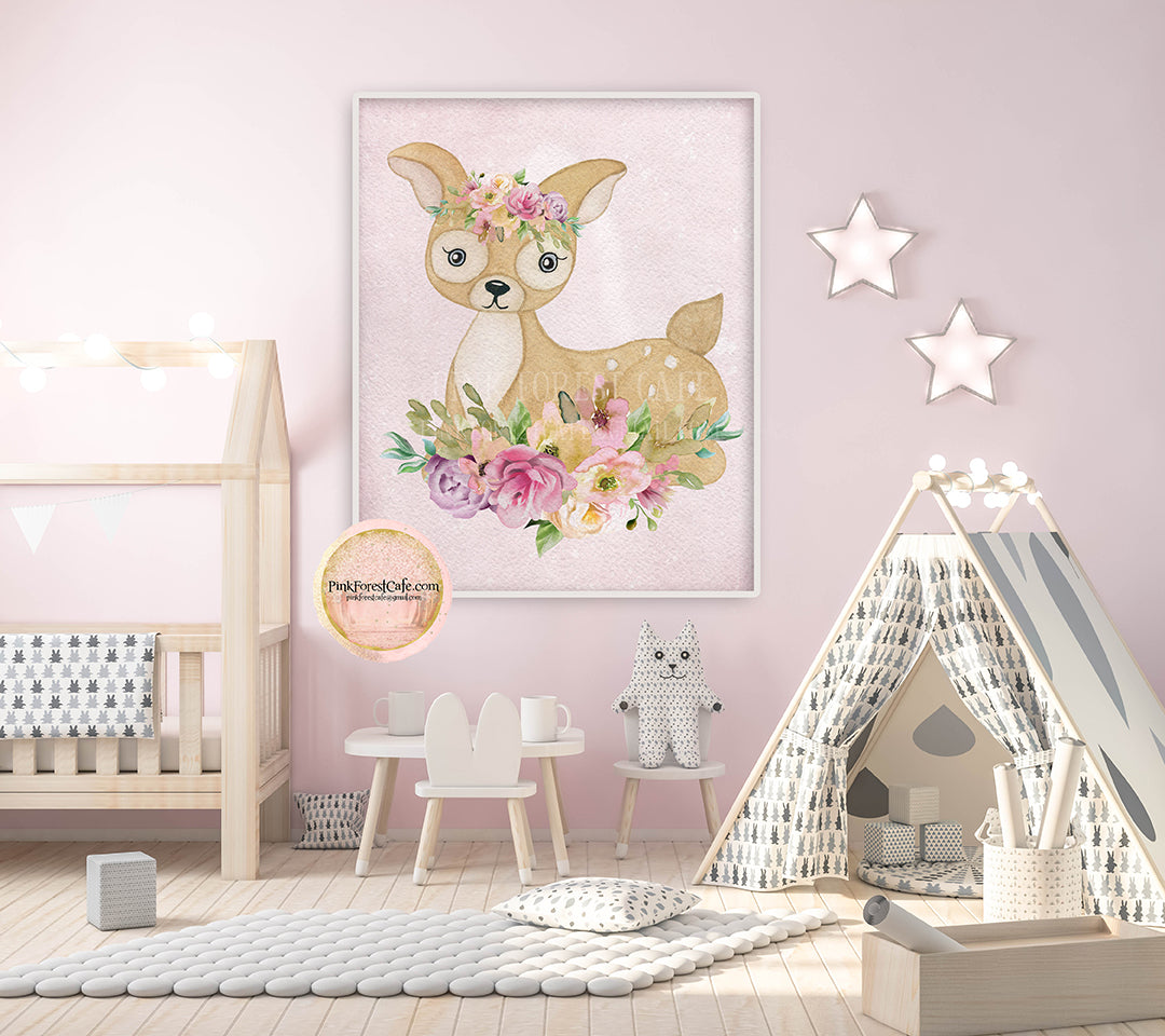 DIGITAL LAYOUT - Baby Deer & Flowers Vintage Collage Pink