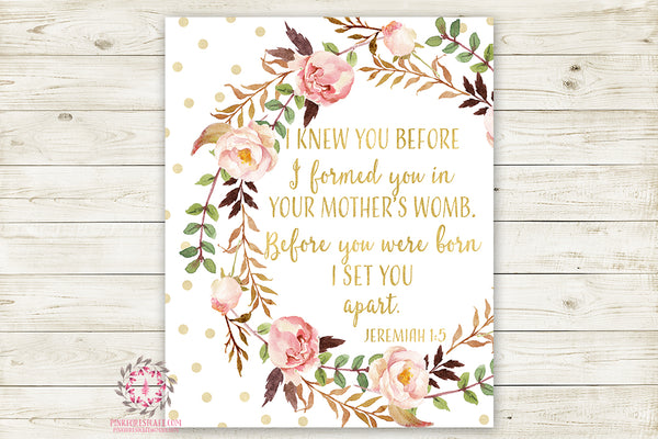 Boho I Knew You Before Jeremiah 1:5 Wall Art Print Baby Nursery Bible Verse Home Printable Decor
