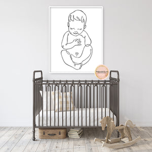 Baby Infant Fetus Black White Wall Art Print Line Drawing Pregnancy Nursery Baby Room Printable Decor