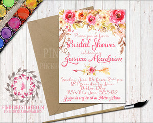 Boho Arrow Baby Bridal Shower Birthday Party Invitation Invite Watercolor Floral Printable