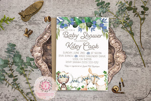 Woodland Boho Party Invite Invitation Baby Shower Animals Watercolor Birth Announcement Birthday Printable
