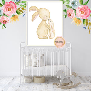 Boho Kissing Bunnies Bunny Rabbit Wall Art Print Watercolor Baby Nursery Woodland Exclusive Printable Decor
