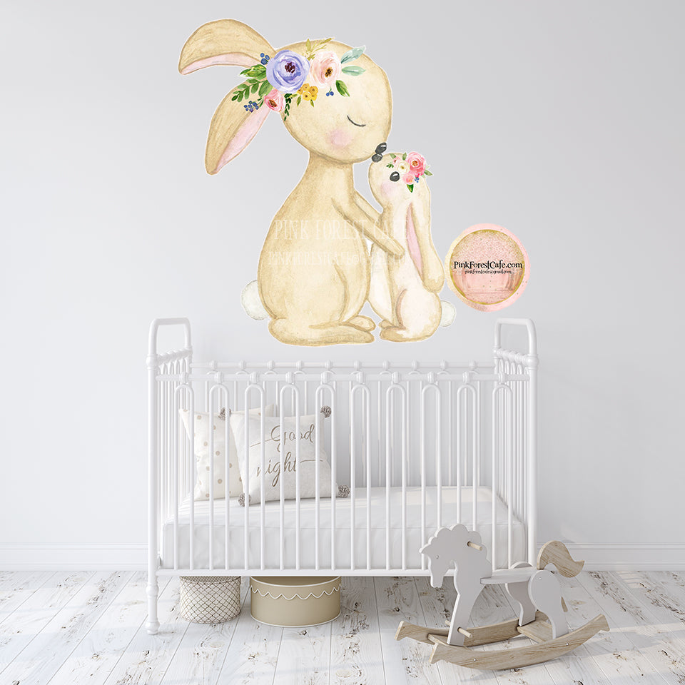 SALE Boho Woodland Bunny Rabbit Wall Decal Sticker Kissing Bunnies Bab ...