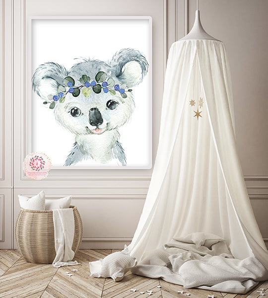 Boho Koala Bear Wall Art Print Woodland Nursery Baby Girl Boy