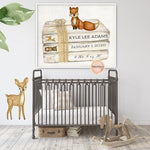 Woodland Bear Bunny Deer Fox Stacked Books Wall Art Print Birth Stats Baby Name Nursery Printable Decor
