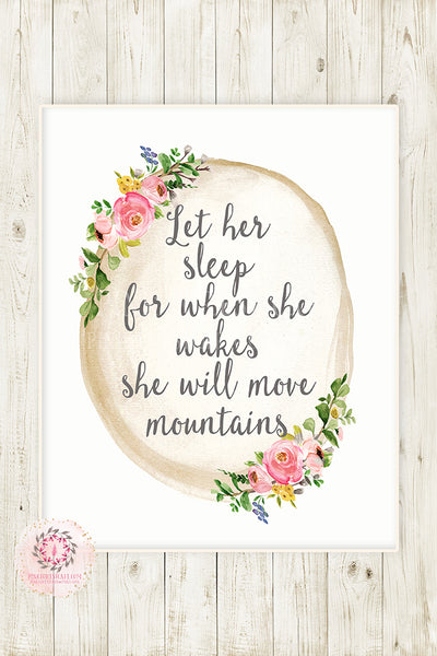 Boho Let Her Sleep Wall Art Print Woodland Bohemian Floral Nursery Bab ...