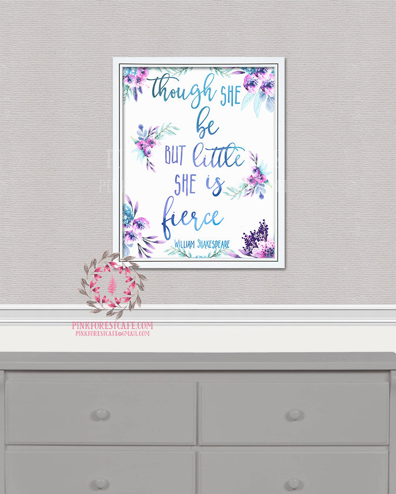 And Though She Be But Little She Is Fierce Purple Boho Nursery Decor Baby Girl Wall Art Watercolor Printable Print