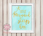 A Little Mermaid Sleeps Here Nursery Baby Girl Nautical Room Printable Print Wall Poster Sign Art Home Decor