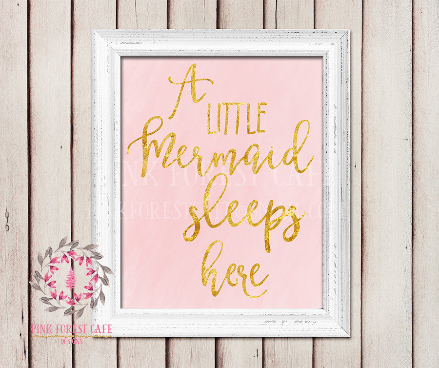 A Little Mermaid Sleeps Here Nursery Baby Girl Pink Nautical Room Printable Print Wall Poster Sign Art Home Decor