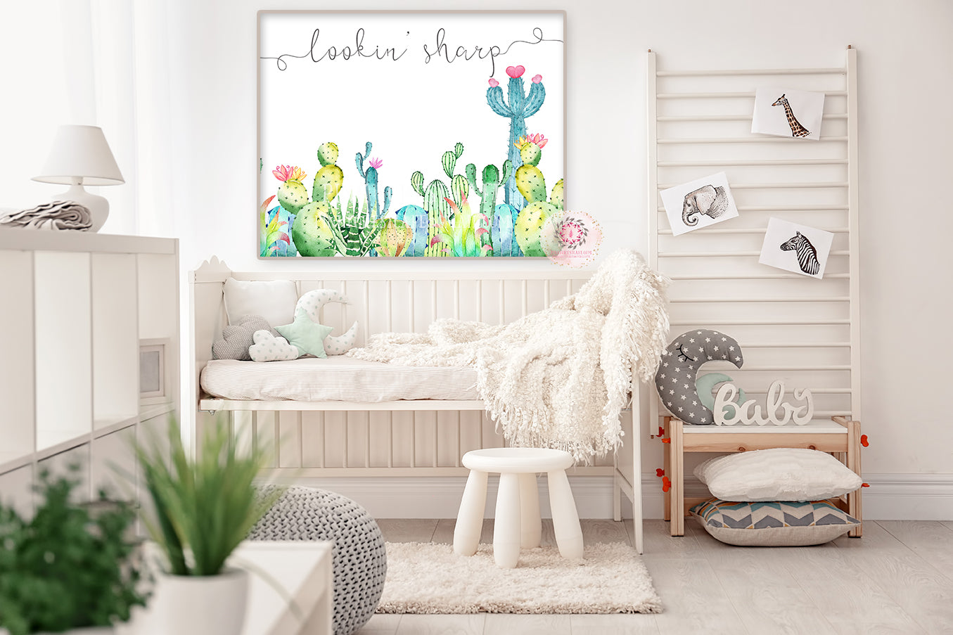 succulent nursery decor Looking Lookin Sharp Cactus Succulent Wall Art Print Boho Baby Nursery Printable Home Decor