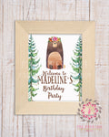 Personalized Woodland Bear Welcome to Birthday Party Baby Bridal Shower Supply Decor Printable Sign Poster Print Wall Art