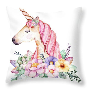 Magical Watercolor Unicorn Baby Girl Nursery Bedroom Room Throw Pillow