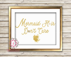 Mermaid Hair Don't Care Starfish Shell Gold Printable Wall Art Nursery Print Decor