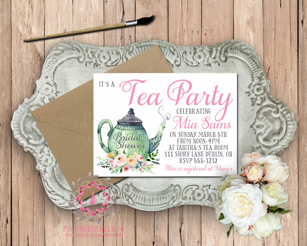 Baby Bridal Shower Tea Party Pot Girls Birthday Party Printable Invitation Invite