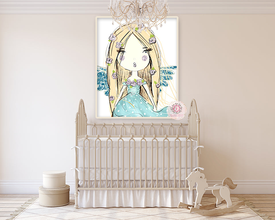 Purple Mint Fairy Print Baby Girl Nursery Wall Art Ethereal Whimsical Bohemian Printable Decor