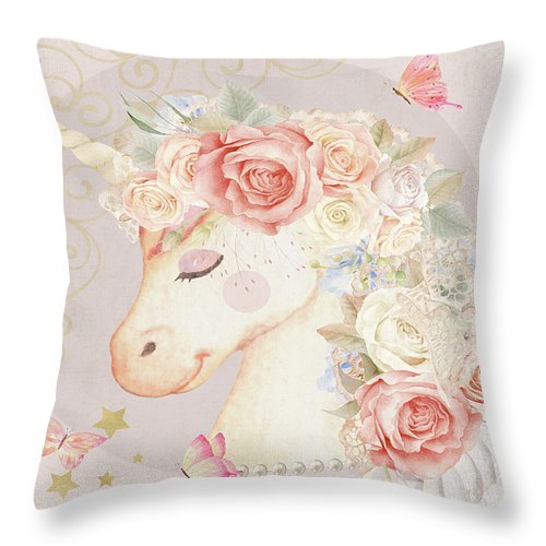 Miss Lilly Unicorn - Baby Girl Boho Nursery Throw Pillow