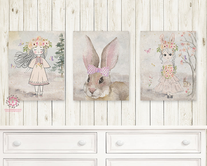 Ethereal Boho Girl Bunny Nursery Wall Art Print Baby Room Butterfly "Rebecca Lee" "Molly Sue" Watercolor Magical Printable Decor