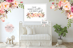 Mommy's World Daddy's Boho Wall Art Print Baby Girl Nursery Watercolor Printable Decor