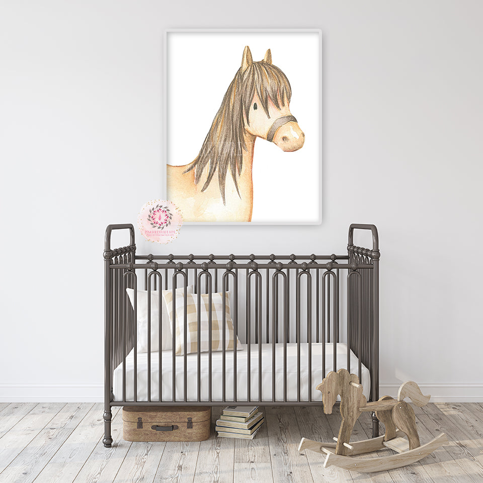 Pony Horse Wall Art Print Farm Nursery Baby Room Watercolor Printable Decor