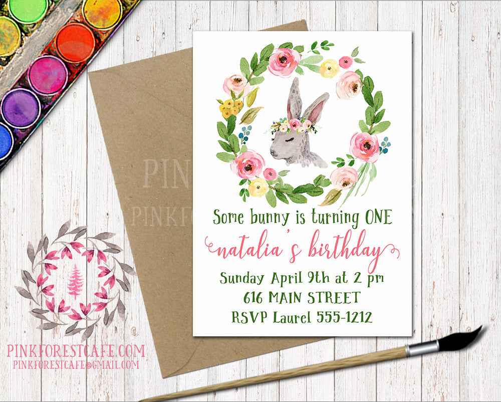 bunny-rabbit-woodland-baby-girl-birthday-party-invitation-invite-boho-pink-forest-cafe for Free Printable Bunny Birthday Invitations Bunny Rabbit Woodland Baby Girl Birthday Party Invitation Invite Boho – Pink Forest Cafe for Free Printable Bunny Birthday Invitations