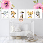 6 Bubblegum Elephant Zebra Wall Art Print Nursery Baby Girl Room (ONE FREE!) Leopard Watercolor Set Prints Printable Decor