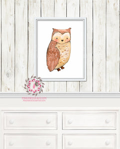 Owl Woodland Watercolor Nursery Baby Kids Room Printable Print Wall Decor
