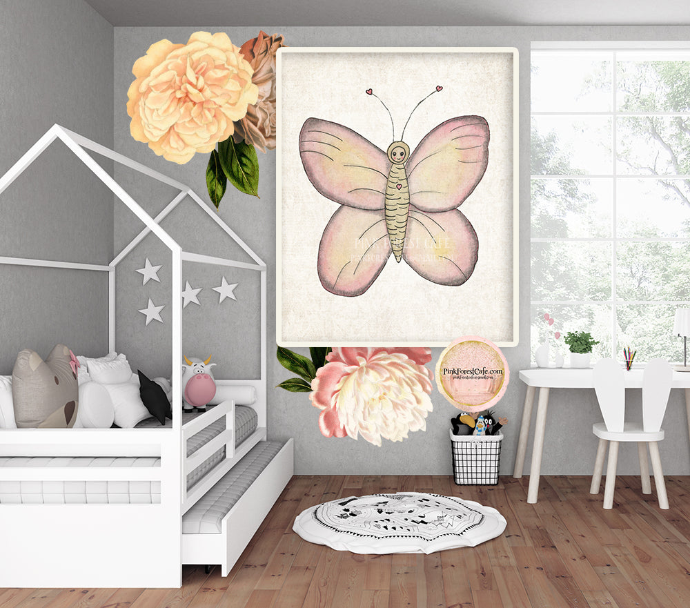Boho Butterfly Wall Art Print Watercolor Baby Nursery Woodland Exclusive Printable Decor