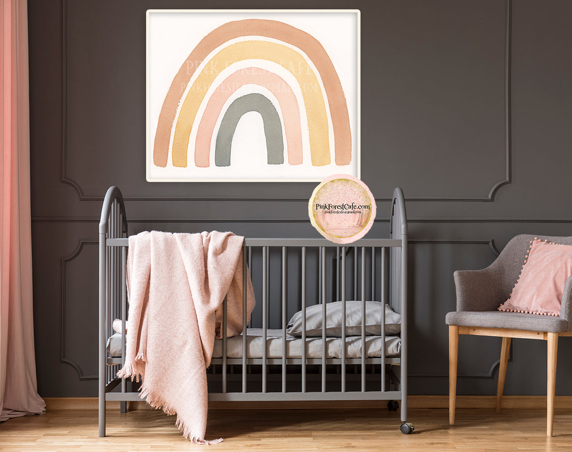Rainbow Rust Gray Mustard Wall Art Print Watercolor Baby Girl Boy Gender Neutral Nursery Exclusive Printable Decor