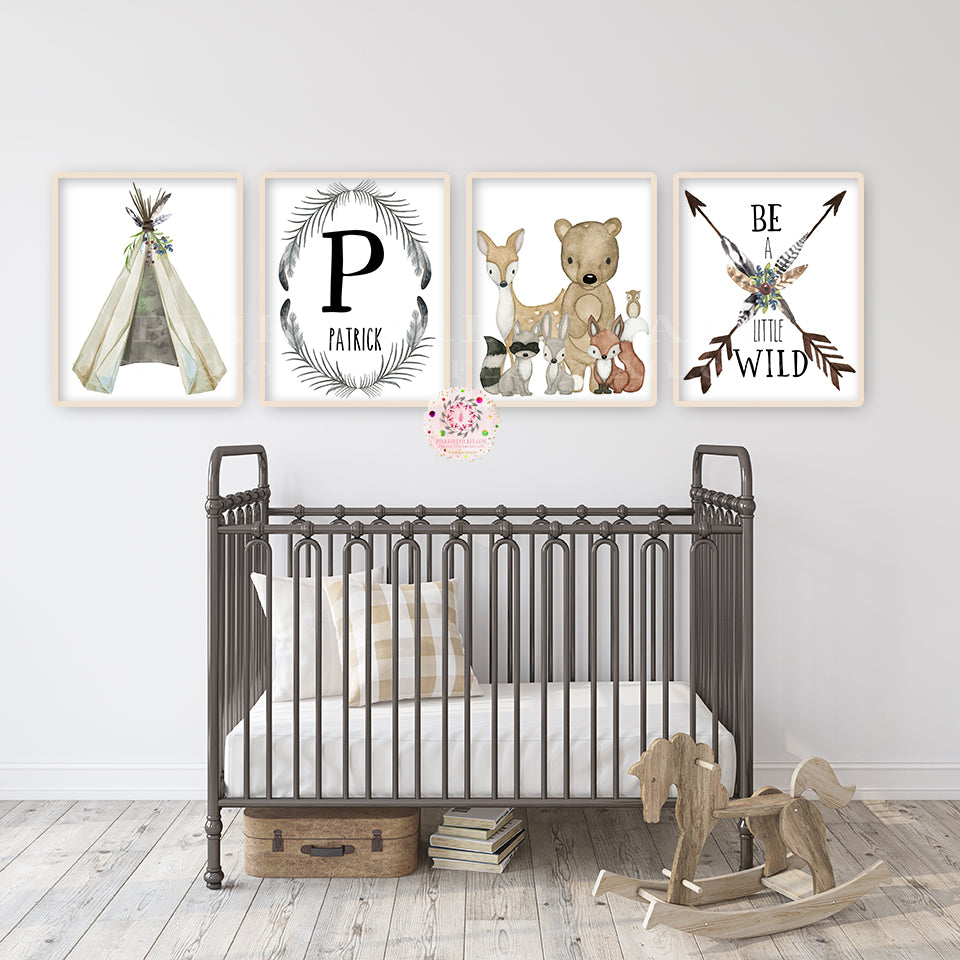 Personalized Nursery Wall Art Set, Monogram Baby Room Wall Art