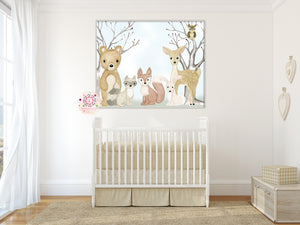 Woodland Animals Wall Art Print Deer Bunny Fox Bear Hedgehog Watercolor Baby Nursery Gender Neutral Exclusive Printable Decor