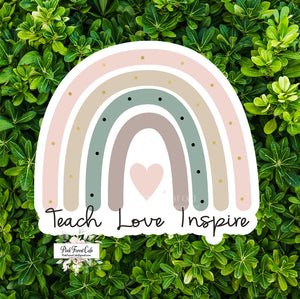Teach Love Inspire Rainbow Teacher Sticker Decal Car Bumper Water Bottle Laptop Guitar Vinyl Waterproof Inspirational Stick On