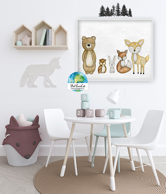 Woodland Deer Fox Bunny Bear Owl Wall Art Print Watercolor Baby Nursery Animals Printable Decor