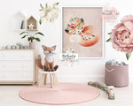 Boho Fox Baby Girl Nursery Wall Art Print Ethereal Whimsical Bohemian Floral Woodland Animal Printable Decor