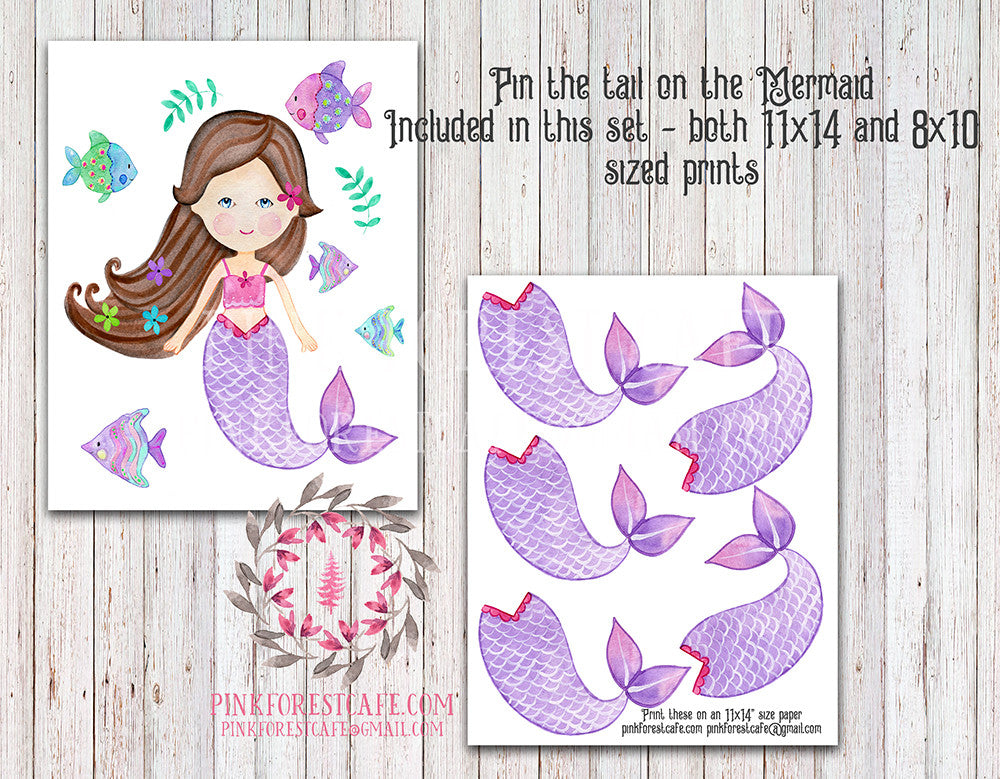 Mermaid Theme Girls Birthday Party Printable Pin The Tail On The Mermaid (Donkey) Game