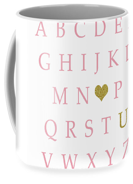 Pink Gold Abc Alphabet Heart Sampler Print - Mug