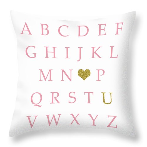Pink Gold Abc Alphabet Heart Sampler Baby Girl Nursery Throw Pillow