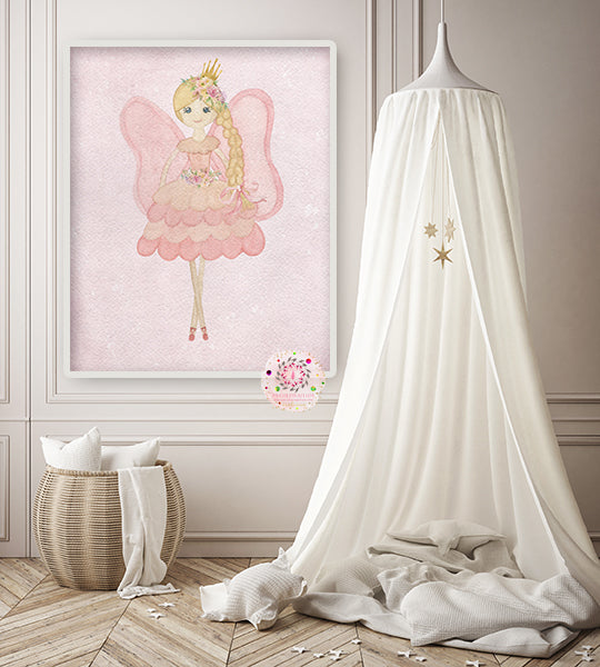 Ethereal Boho Pink Ballerina Wall Art Print Baby Girl Nursery Room Watercolor Printable Decor