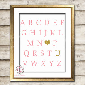 ABC Pink Gold Sampler Alphabet Baby Girl Room Printable Wall Art Nursery Decor Print