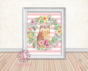 Wise Owl Woodland Boho Floral Nursery Baby Girl Printable Print Wall Art Decor