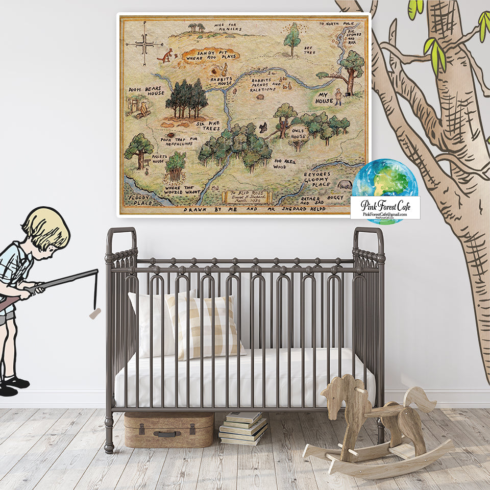 Winnie The Pooh Map Wall Art Print Disney Nursery Baby Room Printable