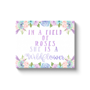 In A Field Of Roses She Is A Wildflower Canvas Wall Art Print Boho Purple Turquoise