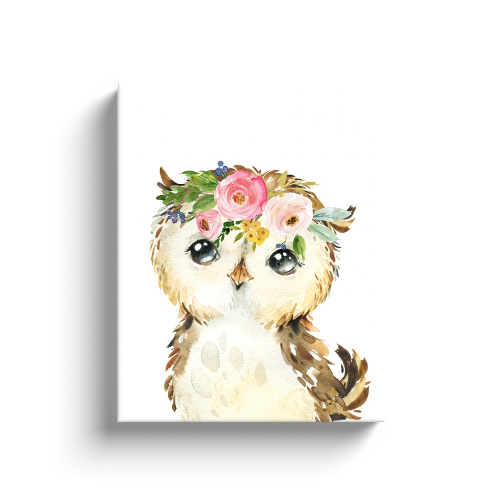 Woodland Boho Owl Canvas Wall Art Print Baby Girl Nursery 11x14" Watercolor