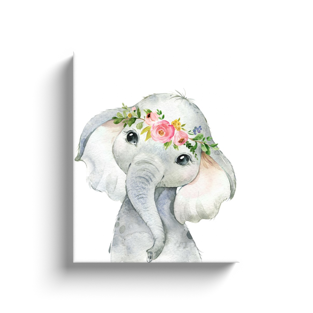 Boho Elephant Canvas Wall Art Print Baby Nursery Floral 11x14"