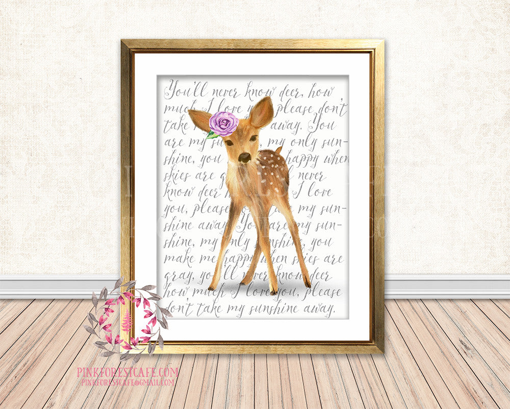 Deer You Are My Sunshine Woodland Printable Wall Art Nursery Home Decor