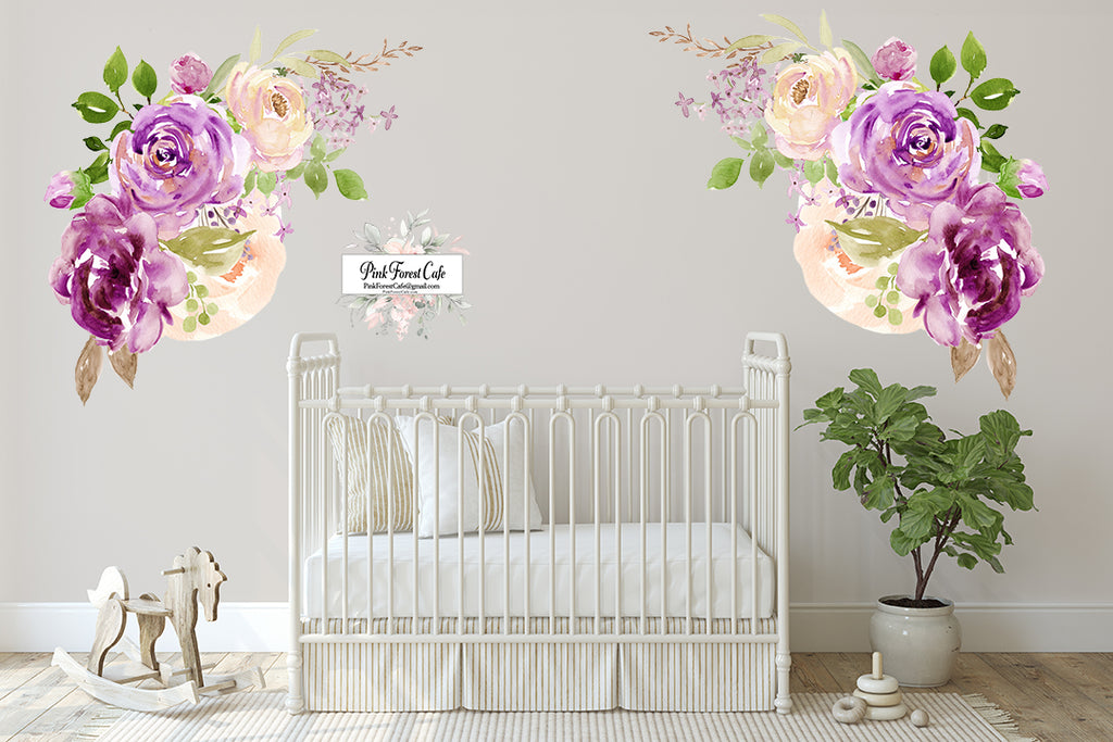 2 - 40" Purple Peony Wall Decal Sticker Peonies Rose Floral Flower Dec ...