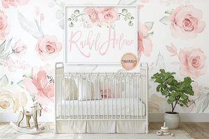 Custom Calligraphy Baby Girl Name Wall Art Print Personalized Sign Gift Peony Blush Roses Nursery Decor